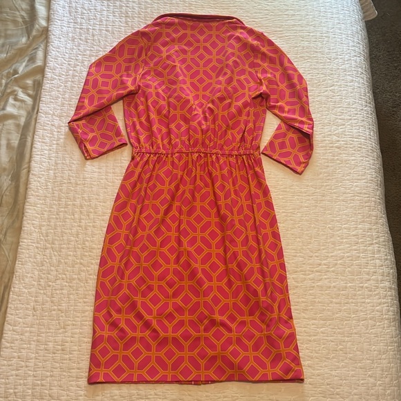 Gretchen Scott Designs Ruched Pink and Orange Dolman Sleeve Dress - Picture 5 of 6